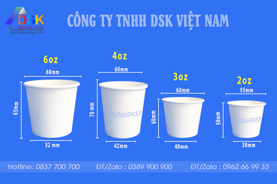 Ly giấy 2oz, 3oz, 4oz, 5oz, 6oz