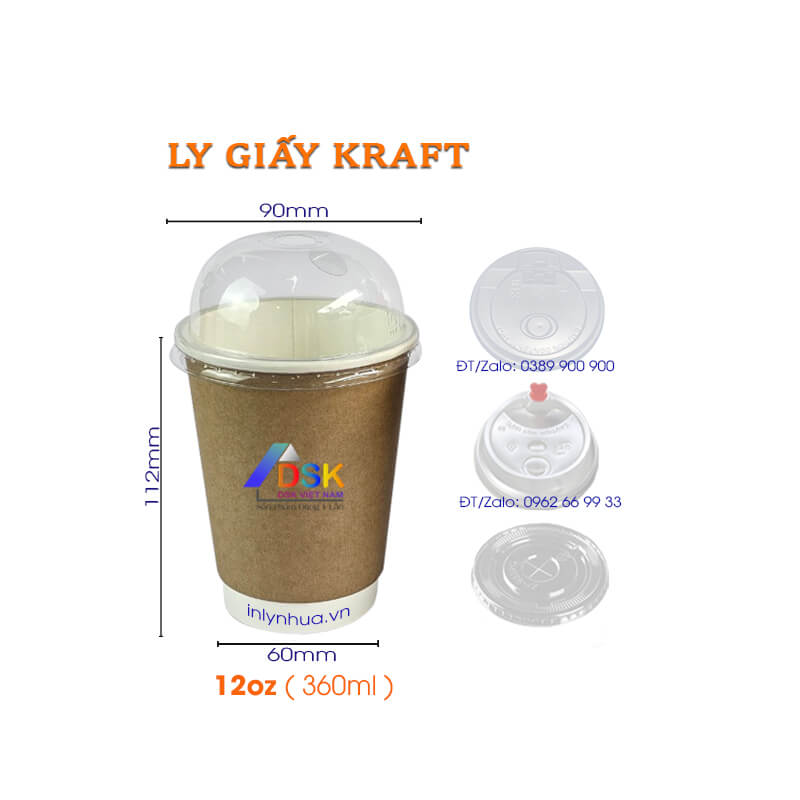 Ly giấy Kraft 12oz ( 360ml ) Ly giấy Kraft 12oz