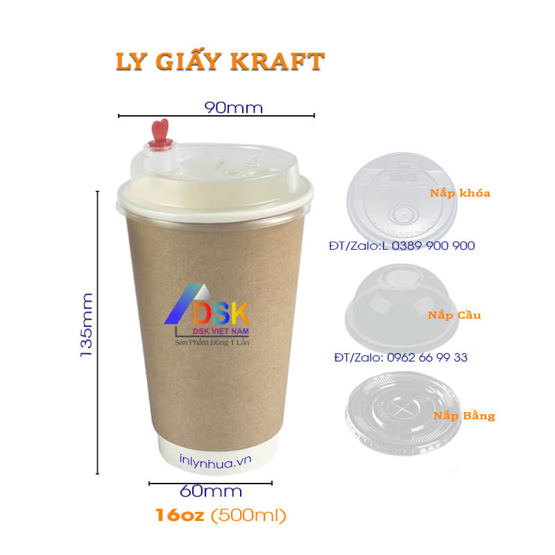 Ly giấy Kraft 16oz ( Ly giấy Kraft 500ml) Ly giấy Kraft 16oz (480ml)